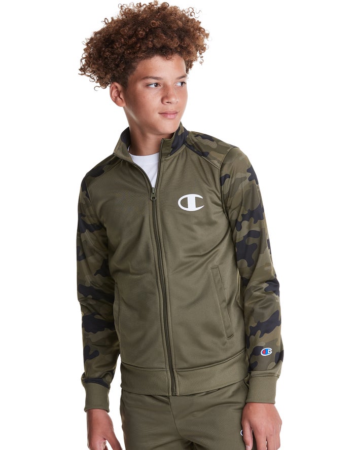 Champion Camo Track C + Script Logo Erkek Çocuk Ceket Zeytin Yeşili ( GWQZIT790 )